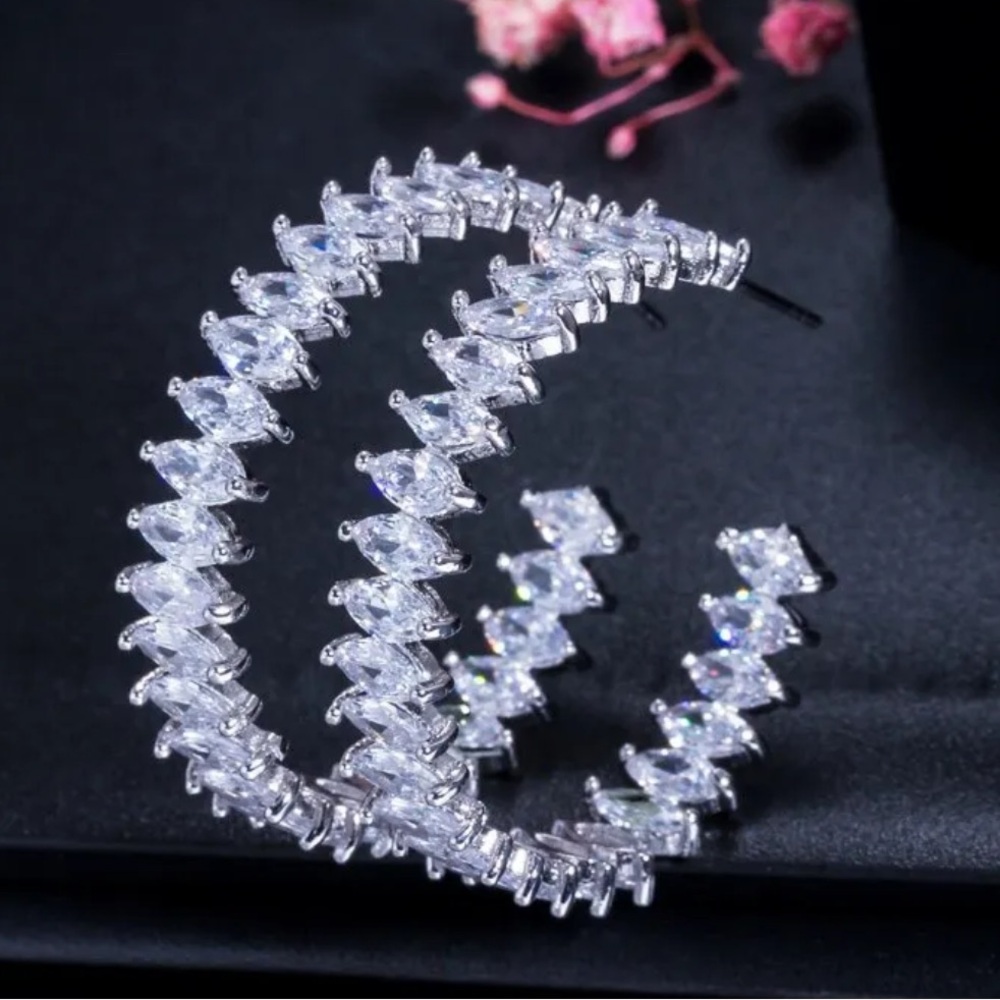 White Sapphire Hoop Earrings